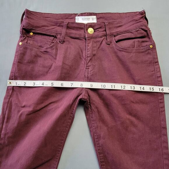 Mango Denim & Tees Low Rise Skinny Jeans Women's 2 Plum Burgundy Classic Rivets - Picture 6 of 11
